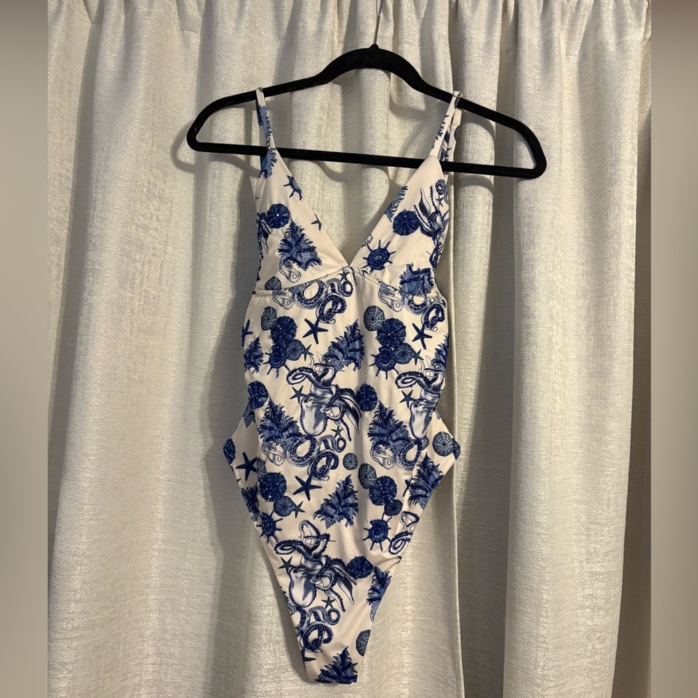 Oceanus Blue and White Octopus Women's One Piece Swimsuit - Picture 3 of 10